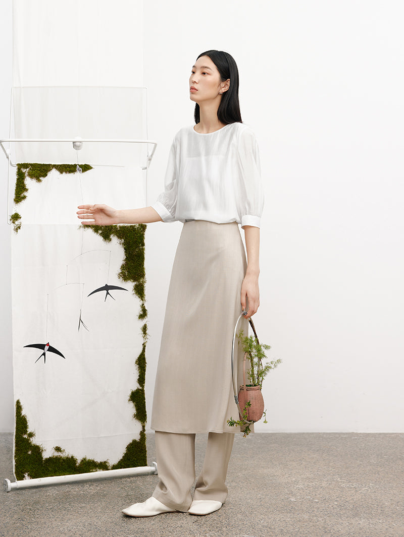 Women's Oatmeal Color Texture 100% Acetate Middle Length Mermaid Skirt