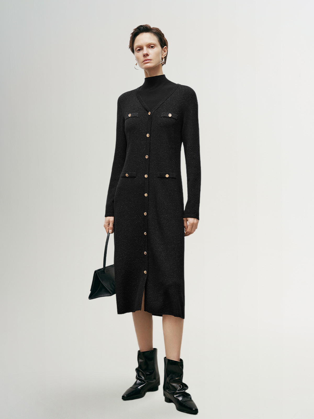 Black shimmering wool jersey dress
