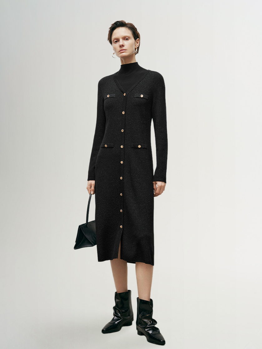 Robe en jersey de laine noire scintillante