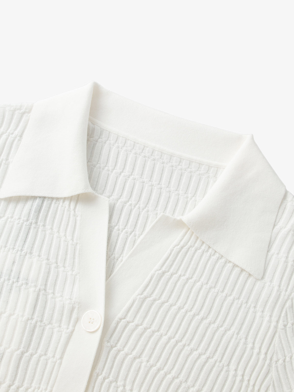 Top en maille à col polo blanc à manches courtes en coton