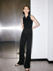 Women's Black Polo Zipper Neck Contrast Binding Knitted Top