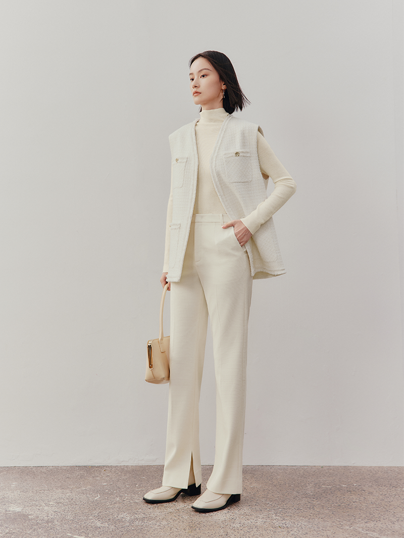 Women's Off-white Straight Fit Tweed Trousers