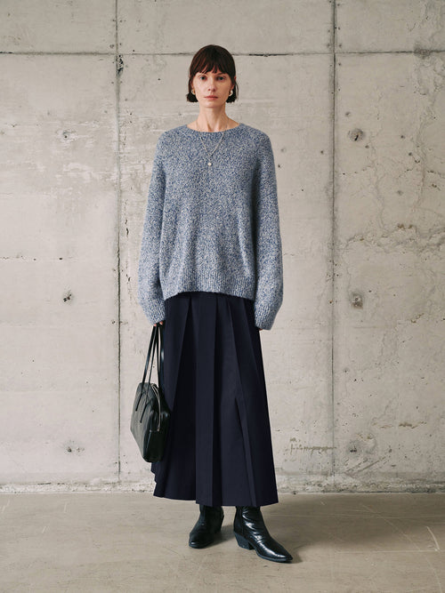 Load image 1 in gallery view. Floral Blue Crewneck Silk-Cashmere Sweater