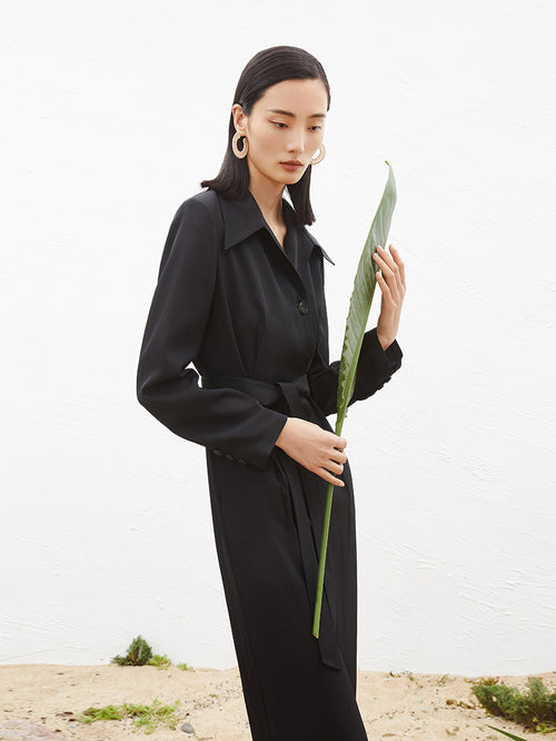 Load image 1 in gallery view. Women's Black Long Sleeve Acetate Jumpsuits