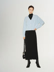 Women's Light Blue V Neck Rib Wool Knit Cardigan