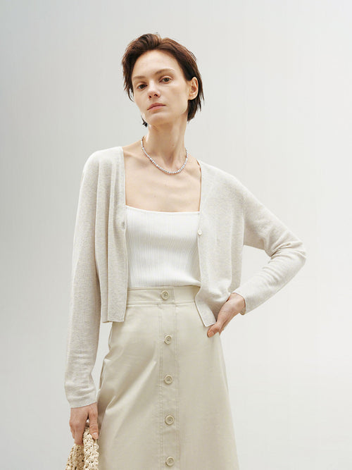 Load image 1 in gallery view. Linen V Neck Summer Short Knit Cardigan