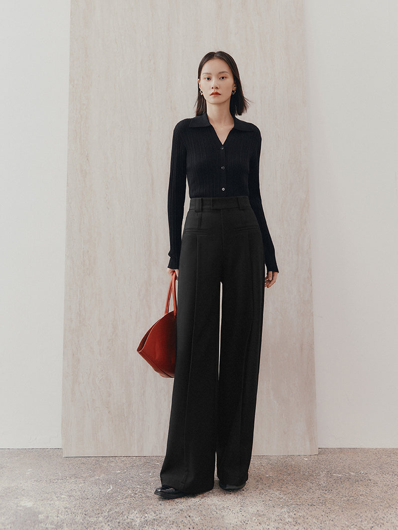 Women's Black Wide Leg Stable Fit Trousers