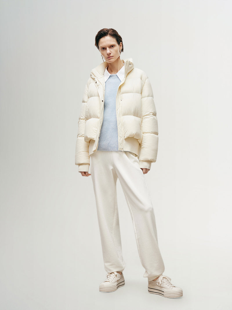 Women's White Collar Short Goose Down Jackets