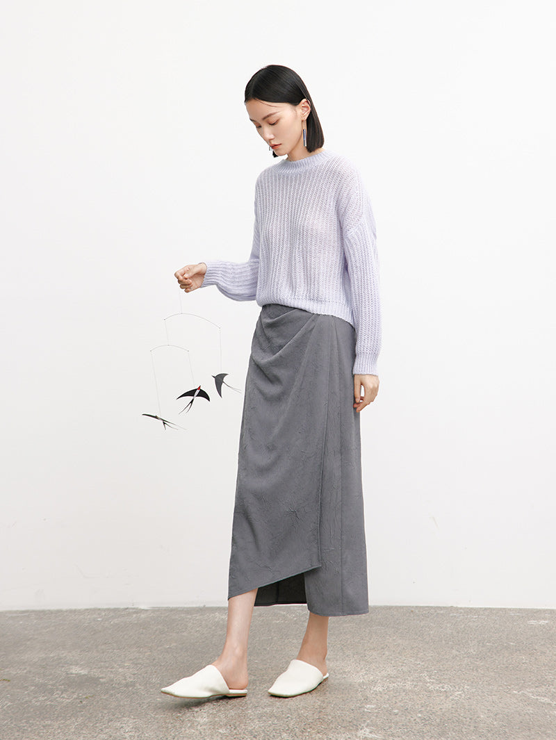 Women's Gray Elegant Straight Fit Mid Length Skirt