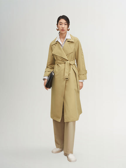 Women's Khaki Large Lape Breasted Wool Trench Coat