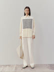 Women's White Stripe Round Neck Sleeveless Knit Sweater Vest Top