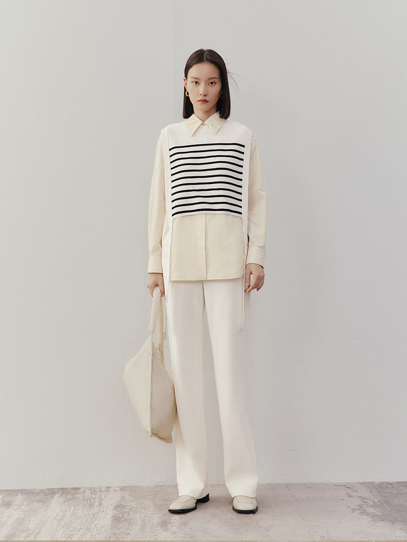 Women's White Stripe Round Neck Sleeveless Knit Sweater Vest Top