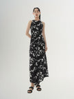 Black floral print halter neck dress