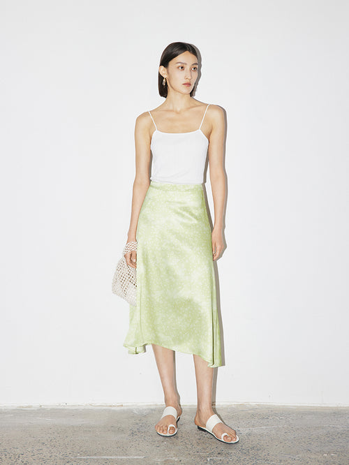 Charger l'image 1 dans la galerie. Women's Light Green Floral Clasic Straight Fit Irregular Hem Skirt