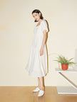 Women's Light Beige Square Neck Puff Sleeves Breathable Summer Dress