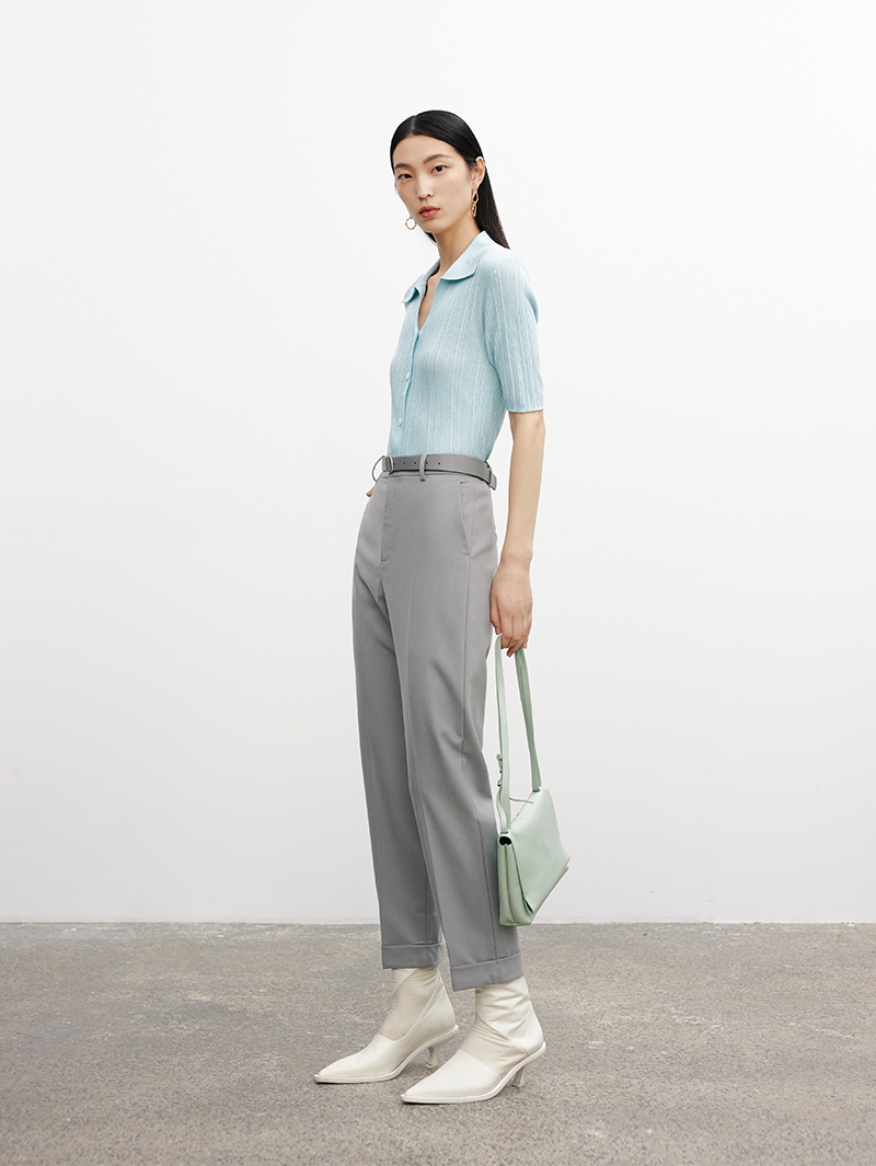 Women's Light Gray Small Leg Wool Trousers