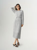 Women's Gray Floral Pattern Round Neck Long Sleeve Belted Dress