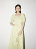 Women's Light Green Square Neck Puff Sleeves Texture Comfy Dress
