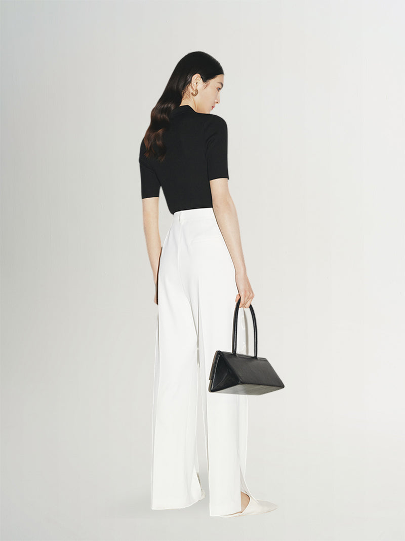 Women's White Straight Fit Slit Design Trousers