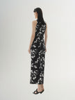 Black floral print halter neck dress