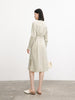 Belted dress with classic collar, long sleeves, beige