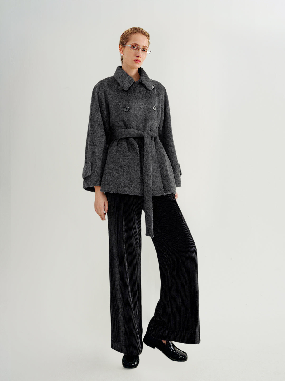 Wool-Mohair Double-Breasted Short Coat