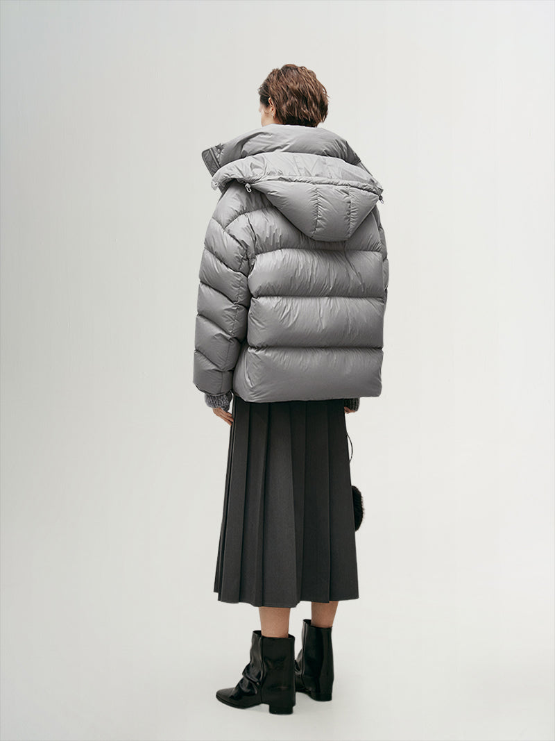 Women's Gray Goose Puffer Removable Hooded Jacket