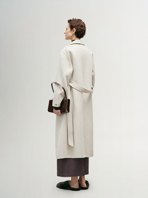 Charger l'image 1 dans la galerie. Women's Natural White Notch Lapel Wool Tie Belt Winter Coat