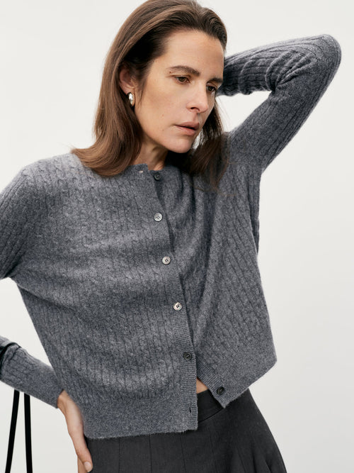 Load image 1 in gallery view. Ribbed Cashmere Cardigan
