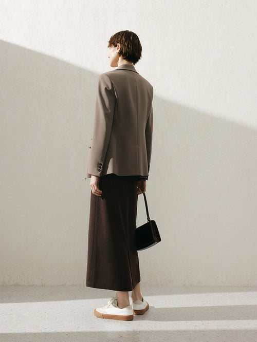 Charger l'image 1 dans la galerie. Women's Brown Notch Lapel Long Sleeves Blazer Jacket