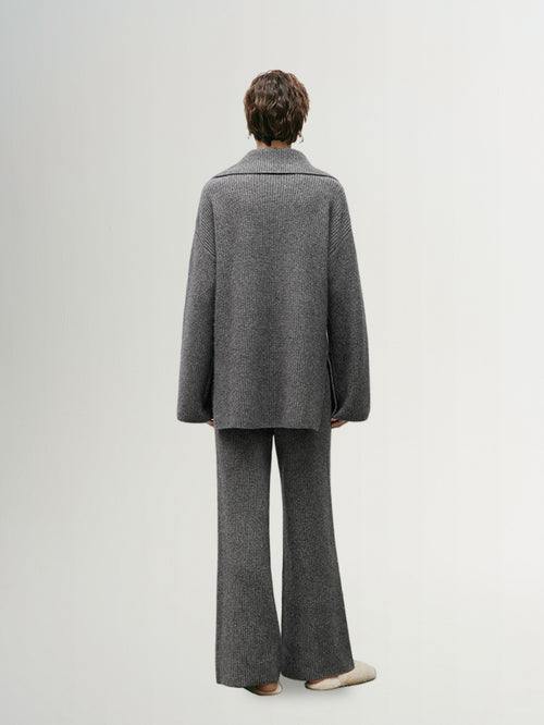 Load image 1 in gallery view. Women's Gray Wide Leg 100% Wool Knitted Pants