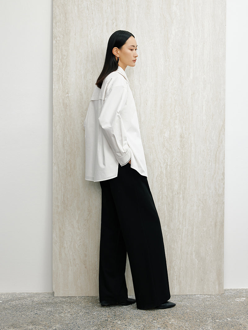 Women's White Collar Long Sleeve Cotton Triacetate Shirt