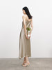 Women's Champagne Brown V Neck Breathable Acetate Slip Dress