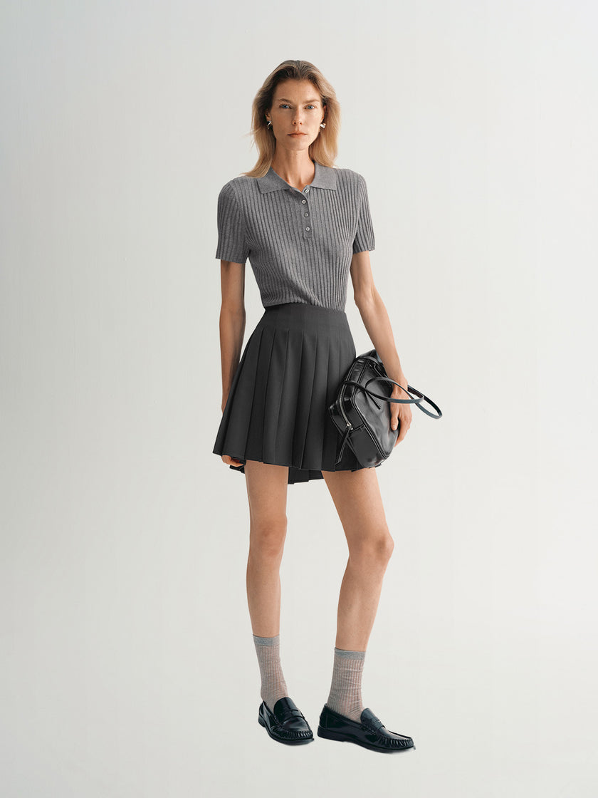 Polo Ribbed Knit Top