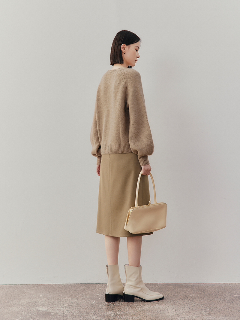 Women's Light Coffee Hight Waist A-Line Mid Length Skirt