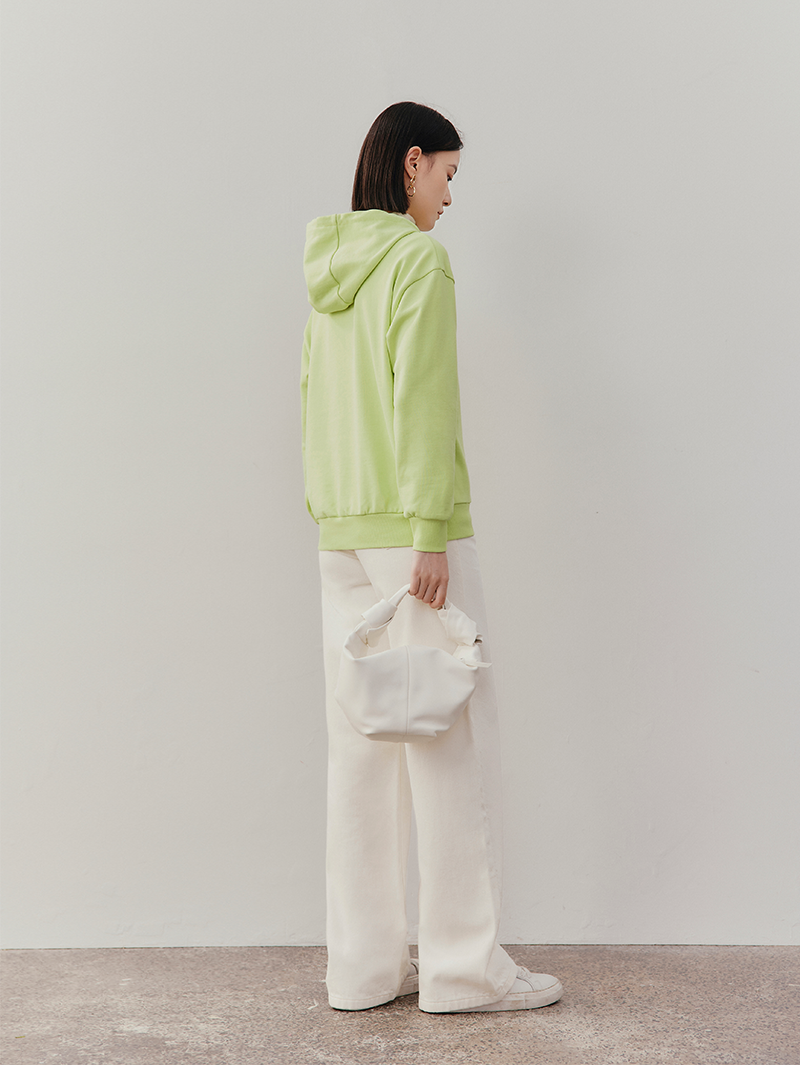 Women's Monet Collaboration Fluorescent Green Long Sleeve Knit Hooded Sweatershirt