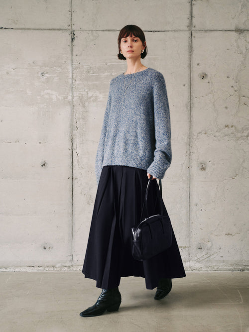 Load image 1 in gallery view. Floral Blue Crewneck Silk-Cashmere Sweater
