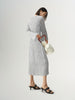 Women's Gray Floral Pattern Round Neck Long Sleeve Belted Dress