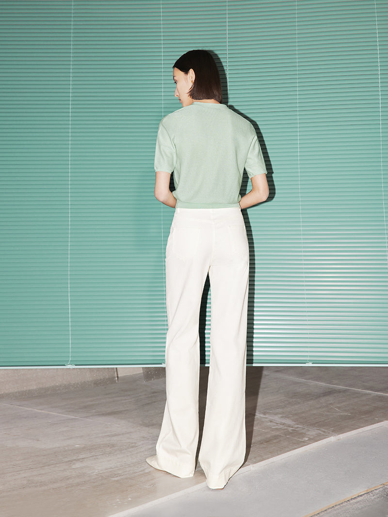 Women's Mint Green V Neck Short Sleeves Lyocell Knit Top