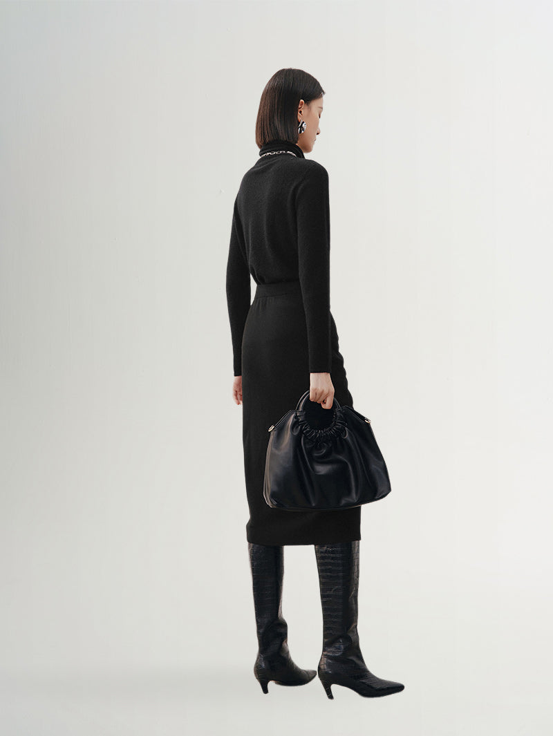 Black cashmere turtleneck sweater
