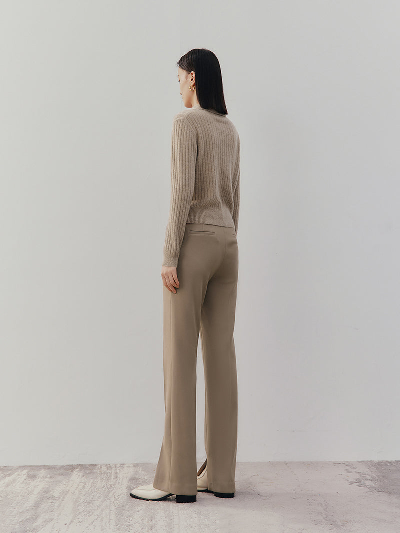 Women's Brown Straight Fit Slit Trousers