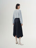 Women's Light Blue Pleat V Neck Long Sleeve Silk Shirt