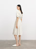Women's Off-White Square Neck Puff Sleeves Button Down Belted Dress