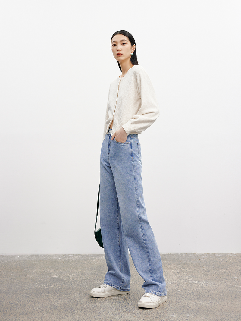 Women's Off-White Round Neck Button Down Cotton Wool Cardigan Sweater