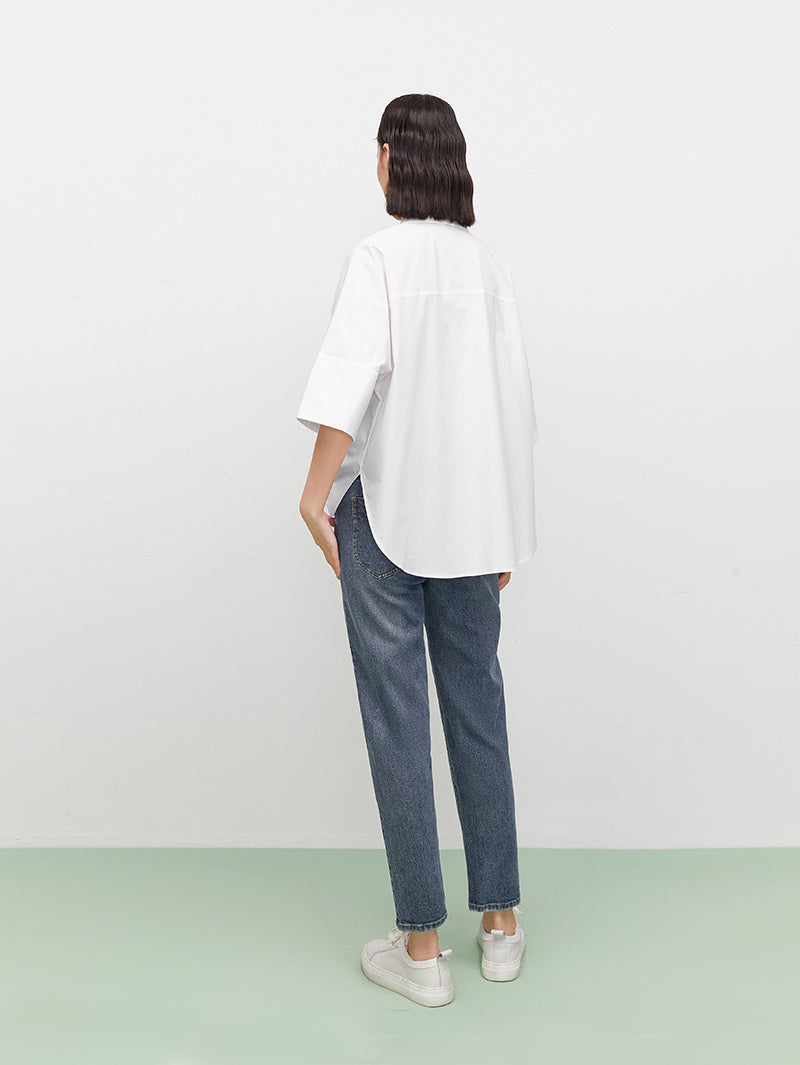 Dark blue cotton straight jeans