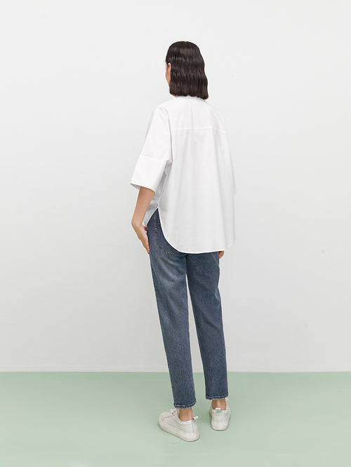 Load image 1 in gallery view. Dark blue cotton straight jeans