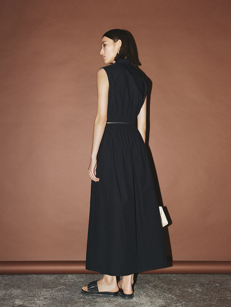 Women's Black Classic Collar Sleeveless Short Shirt