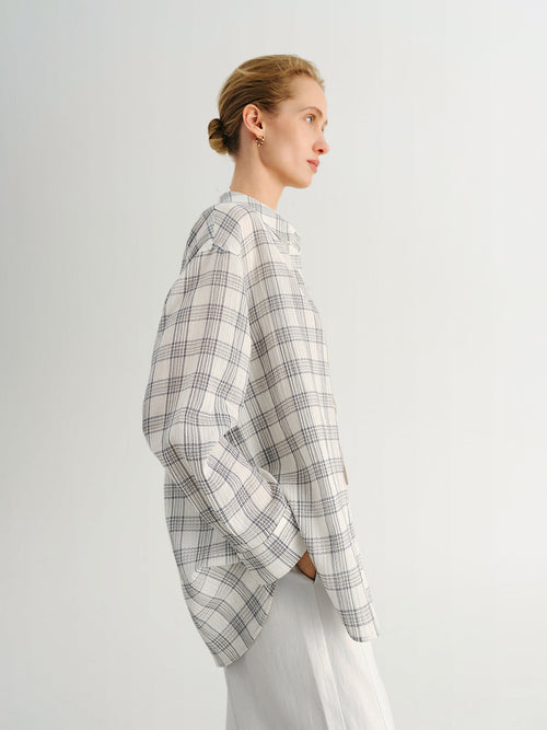 Carica immagine 1 in visualizzazione galleria. Relaxed-Fit Drop-Shoulder Long-Sleeve Plaid Lapel Shirt