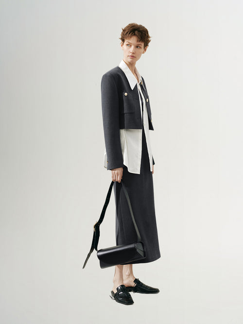 Charger l'image 1 dans la galerie. Women's Gray High Waist 100% Wool Skirt