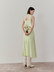 Women's Green FloralV Neck Slip Dress
